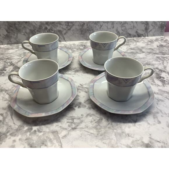 Set of 4 Savoir Vivre "Celina" Flat Cup and Saucer Set.  Vintage China - Picture 1 of 5